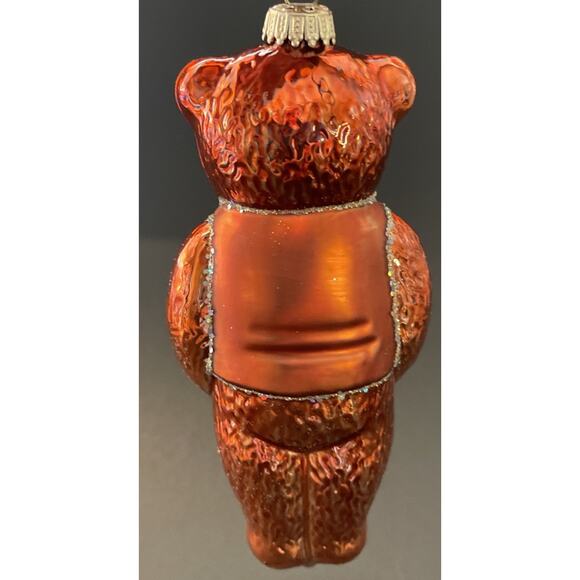 Vintage Lauscha Glas Creation Bear Christmas Ornament Blown Glass Orange Vest - Picture 4 of 8